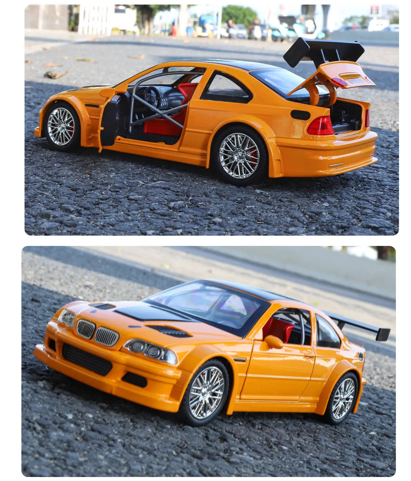 1:24 M3 E46 GTR Coupe Alloy Sports Car Model Diecast Metal Track Racing Vehicles Car Model Sound Light Simulation Kids Toys Gift