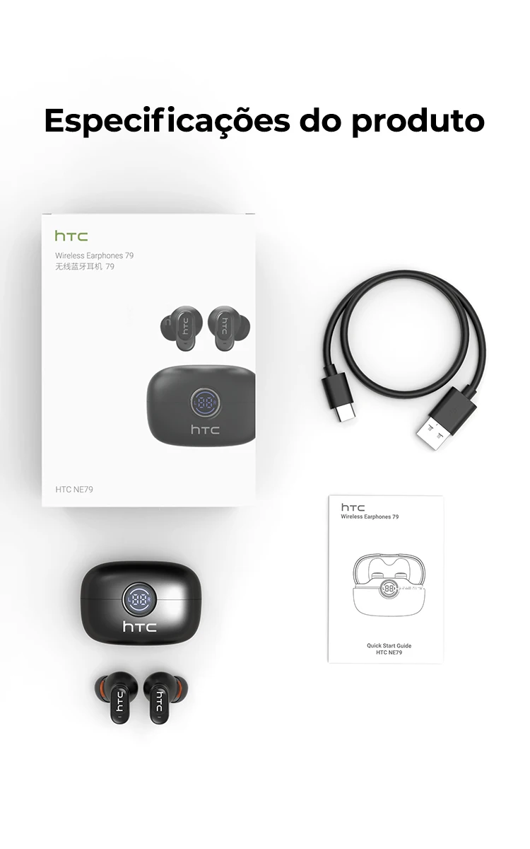 HTC NE79 Bluetooth Earphones Sports Gaming Long Battery Comfort Wireless Headphones Premium Sound Quality Soft In-ear Earbuds