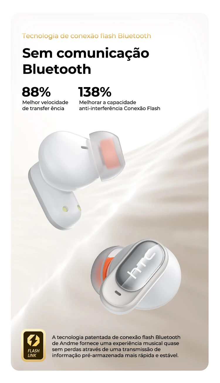 HTC NE79 Bluetooth Earphones Sports Gaming Long Battery Comfort Wireless Headphones Premium Sound Quality Soft In-ear Earbuds