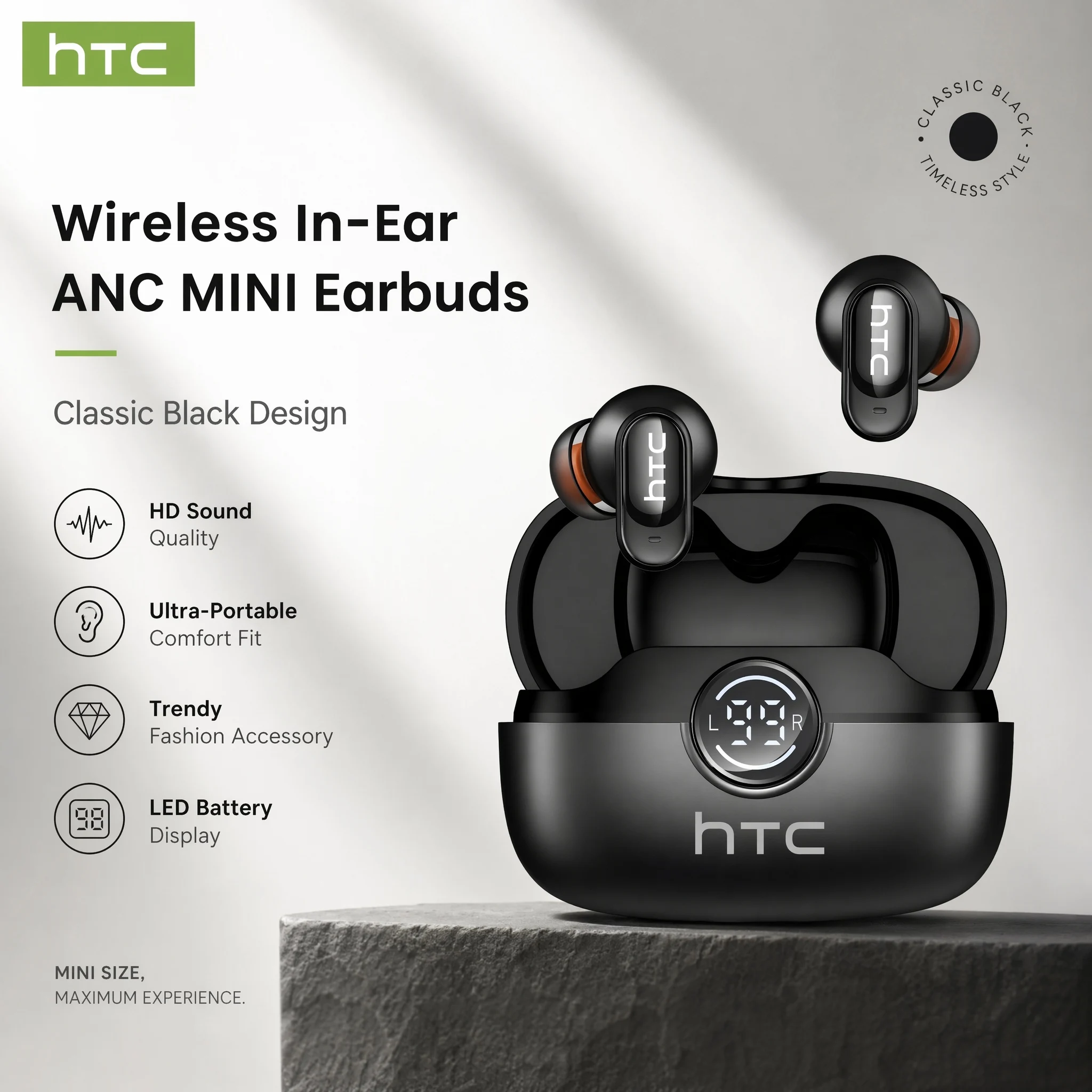 HTC NE79 Bluetooth Earphones Sports Gaming Long Battery Comfort Wireless Headphones Premium Sound Quality Soft In-ear Earbuds