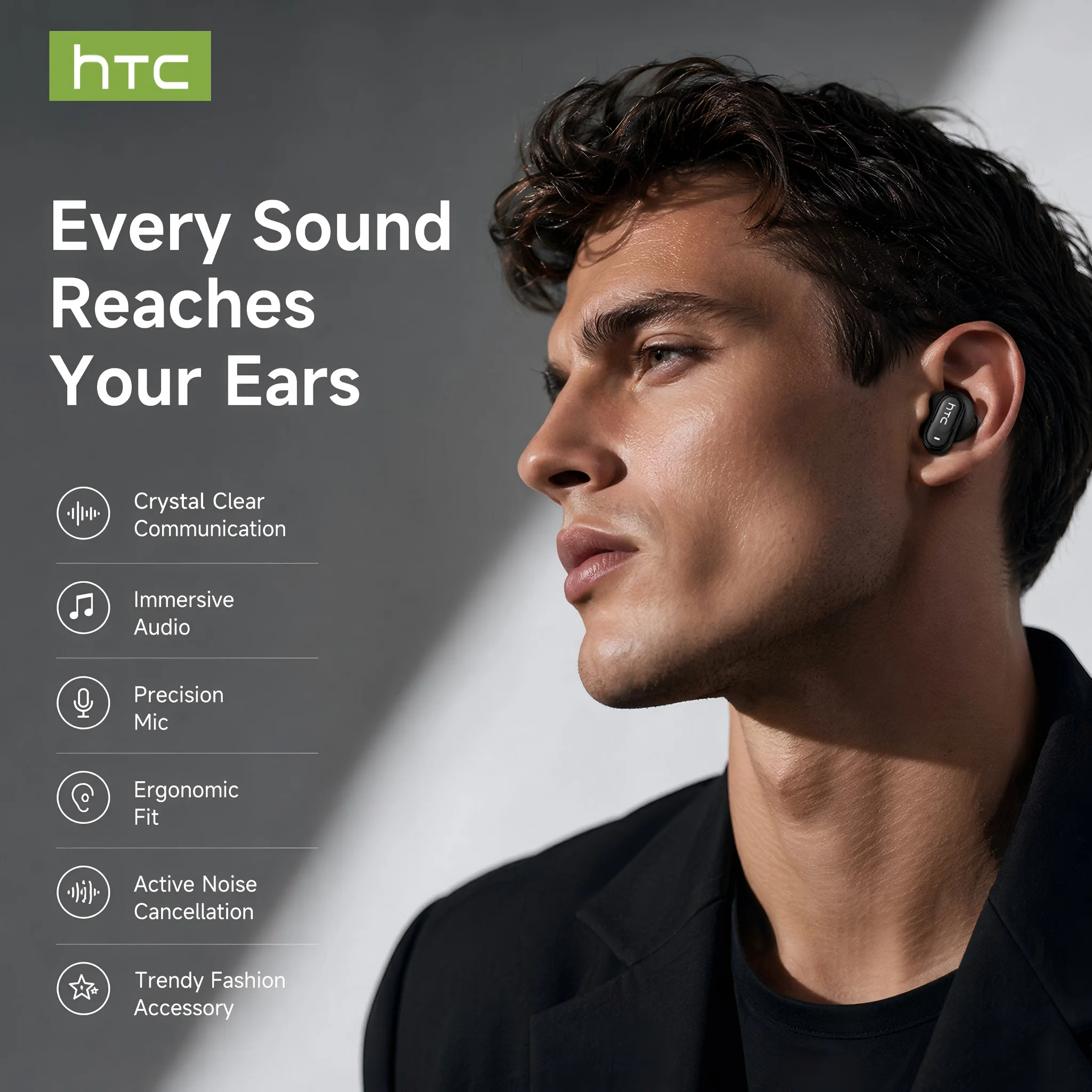 HTC NE79 Bluetooth Earphones Sports Gaming Long Battery Comfort Wireless Headphones Premium Sound Quality Soft In-ear Earbuds