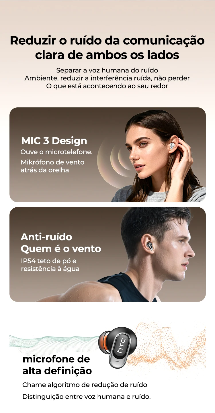 HTC NE79 Bluetooth Earphones Sports Gaming Long Battery Comfort Wireless Headphones Premium Sound Quality Soft In-ear Earbuds