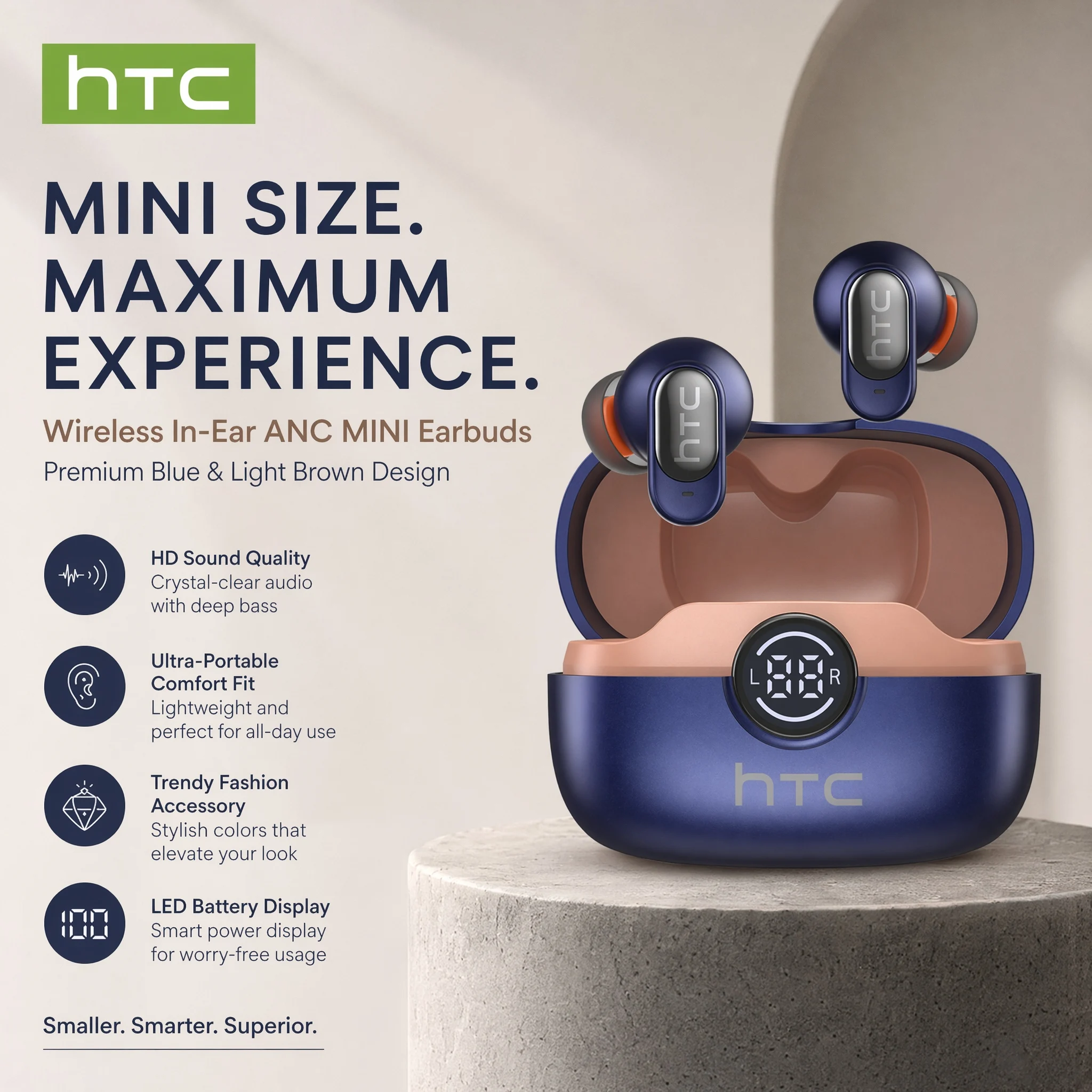 HTC NE79 Bluetooth Earphones Sports Gaming Long Battery Comfort Wireless Headphones Premium Sound Quality Soft In-ear Earbuds