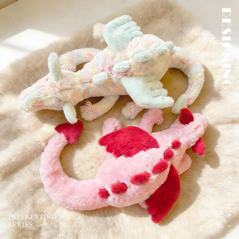 50/70CM Cartoon Hot Flying Dragon Plush Toy With Wings Green Pink Long Tail Plush Toy Pillow Gift