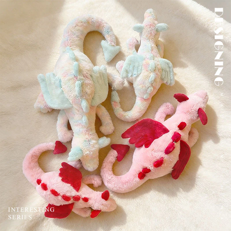 50/70CM Cartoon Hot Flying Dragon Plush Toy With Wings Green Pink Long Tail Plush Toy Pillow Gift