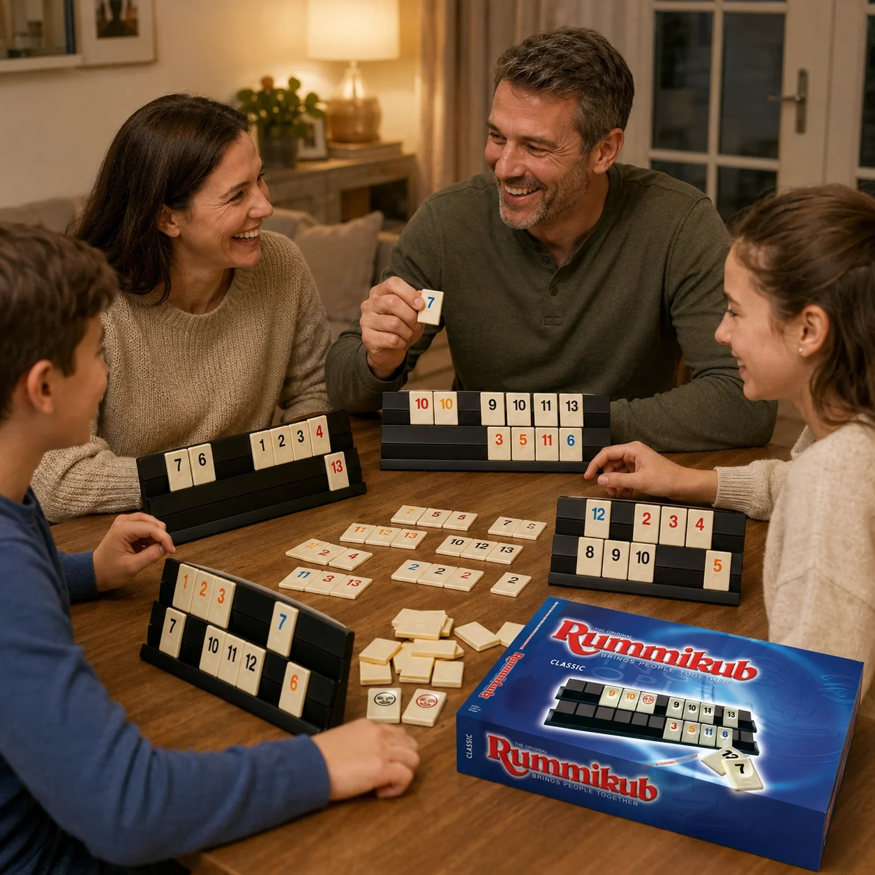 Rummikub Classic Number Tile Strategy Board Game with Black Racks Family Party Kids Adults English Version