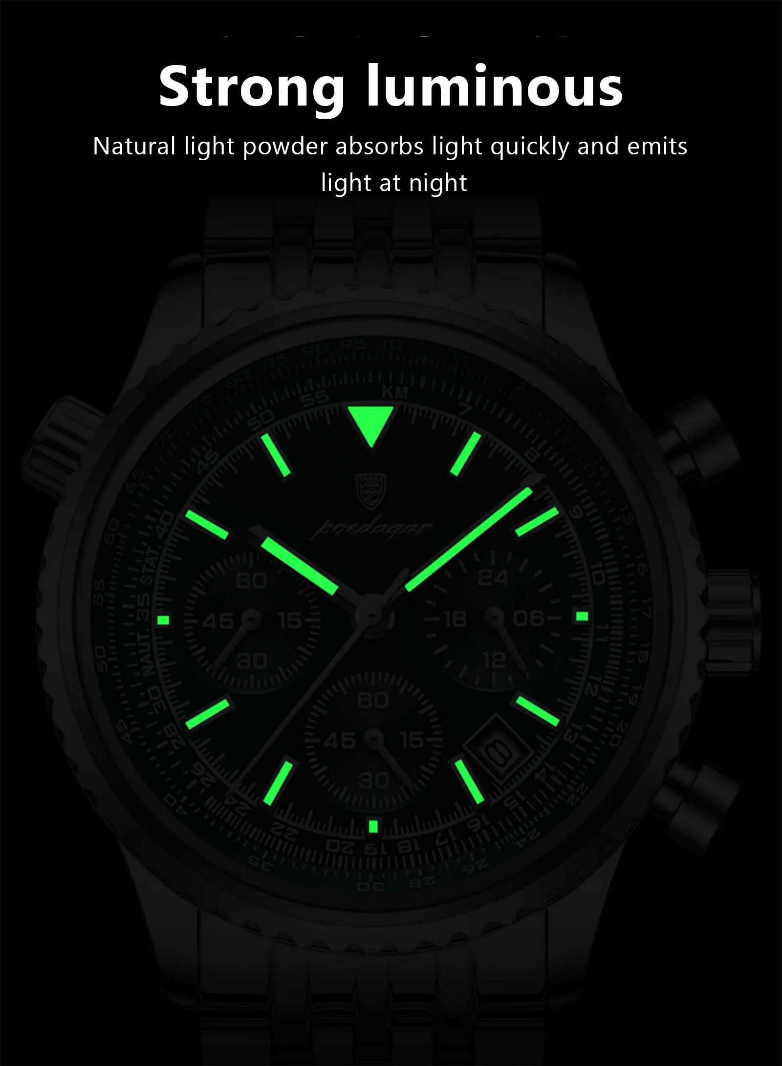 POEDAGAR Luxury Watches For Man Date Chronograph Stainless Steel Sport Men Watch Waterproof Luminous Quartz Military Men's Watch