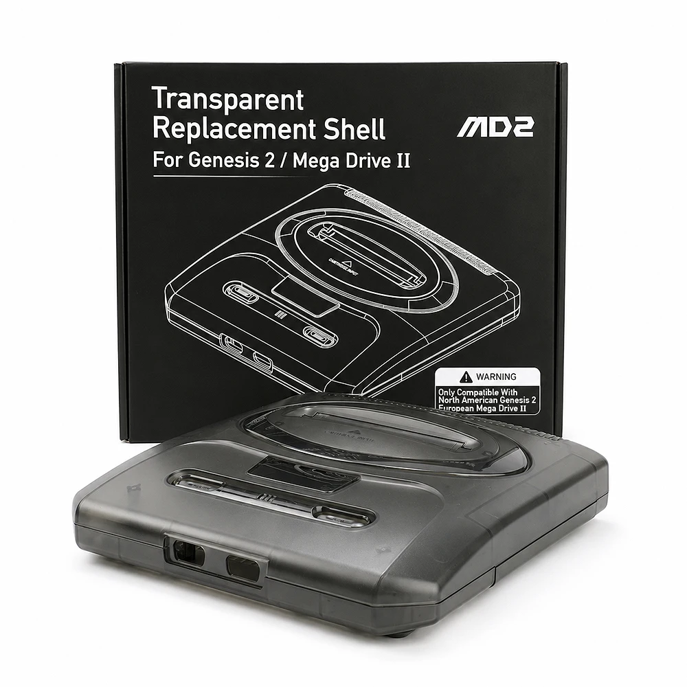 LinkRetro Transparent ABS Replacement Shell Injection-Molded Console Housing Case for Sega Genesis 2 / MD2 Game Console