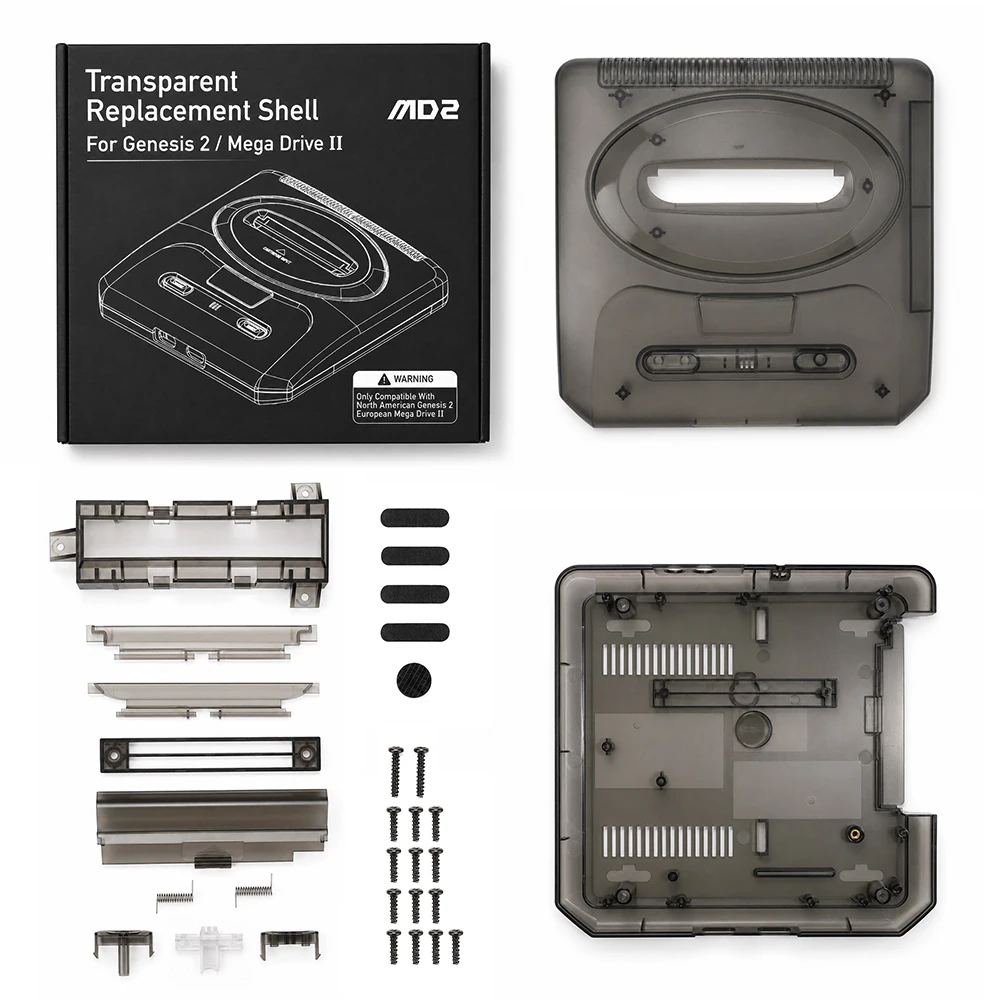 LinkRetro Transparent ABS Replacement Shell Injection-Molded Console Housing Case for Sega Genesis 2 / MD2 Game Console