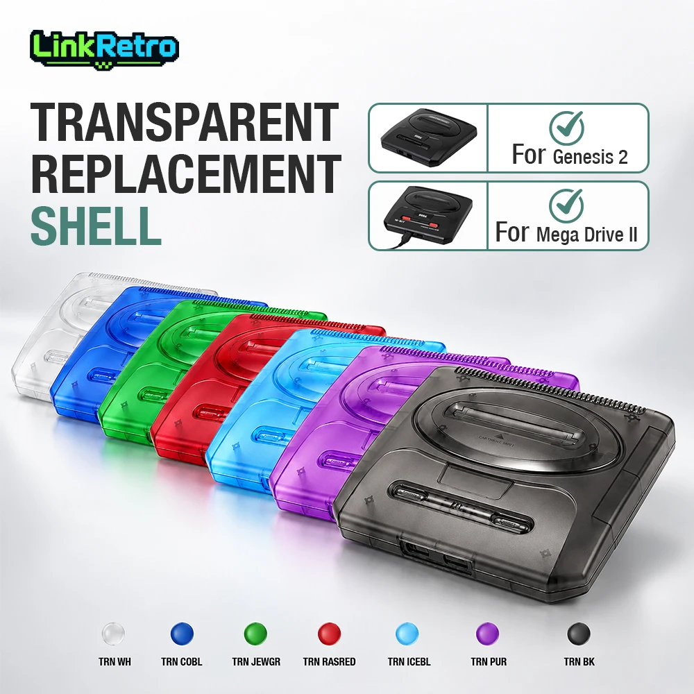 LinkRetro Transparent ABS Replacement Shell Injection-Molded Console Housing Case for Sega Genesis 2 / MD2 Game Console