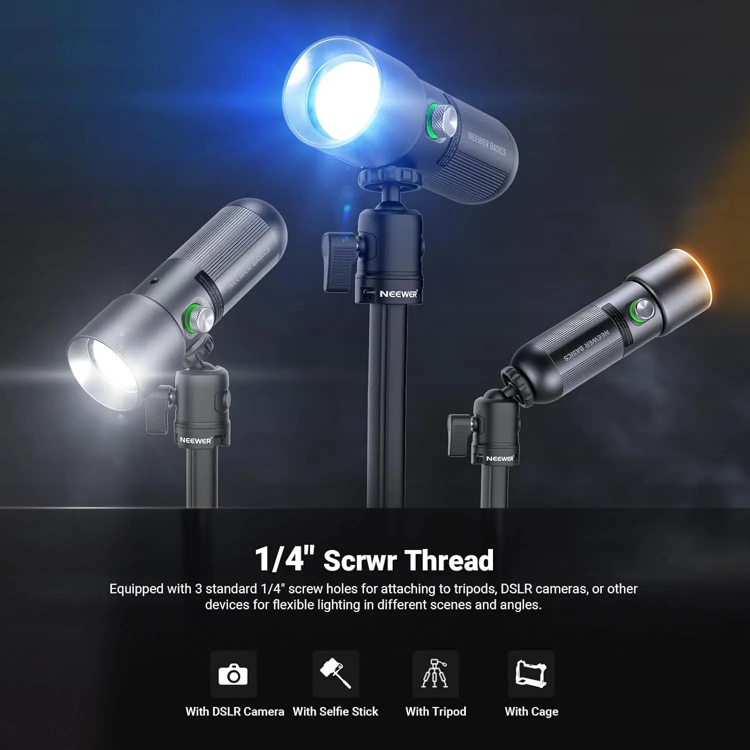 NEEWER BASICS RGB Photography Flashlight with Desk Tripod Stand/4 Colors/20 Gobo Filters/7500mAh, 10W 6300K CRI95+ LED Spotlight
