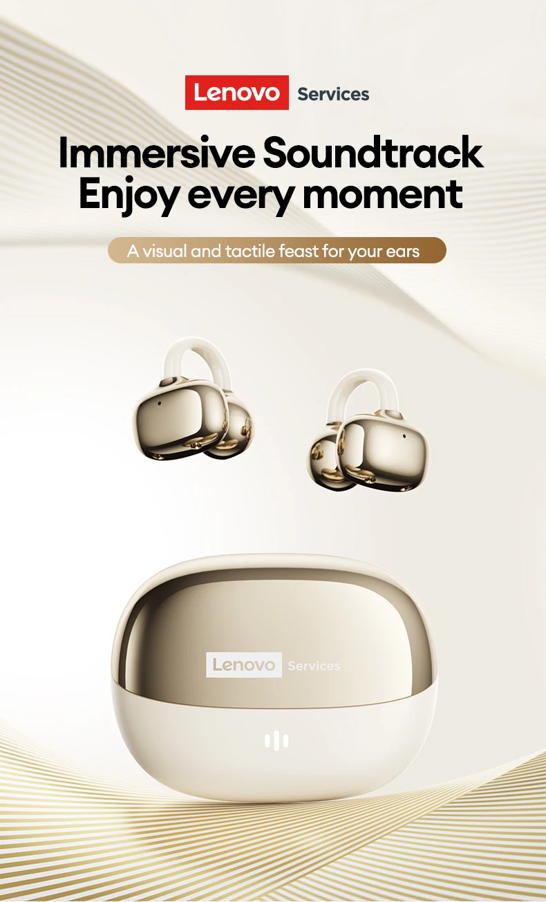 Lenovo RS103 Open Ear Clip Earring Earphones Wireless Bluetooth 6.0 Hifi Stereo Game Music Earbuds W Ear Ornaments Storage Bag