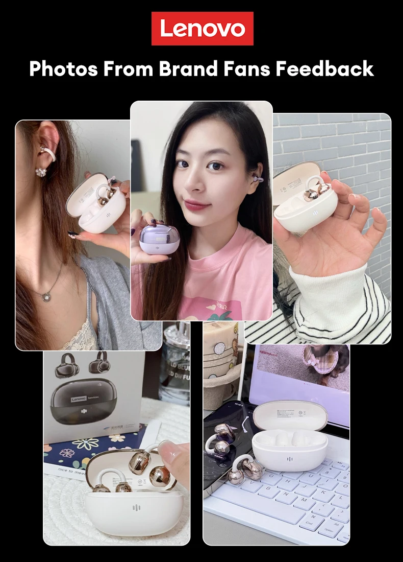 Lenovo RS103 Open Ear Clip Earring Earphones Wireless Bluetooth 6.0 Hifi Stereo Game Music Earbuds W Ear Ornaments Storage Bag