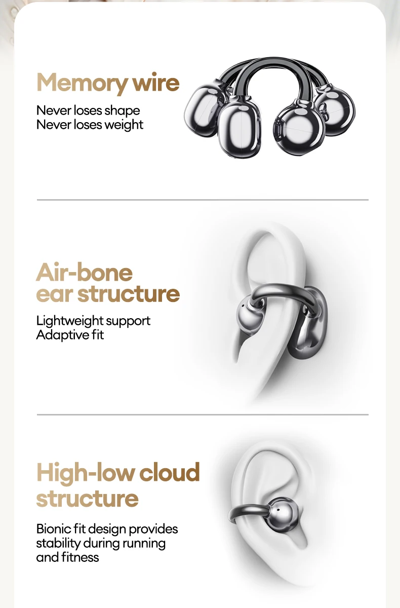 Lenovo RS103 Open Ear Clip Earring Earphones Wireless Bluetooth 6.0 Hifi Stereo Game Music Earbuds W Ear Ornaments Storage Bag
