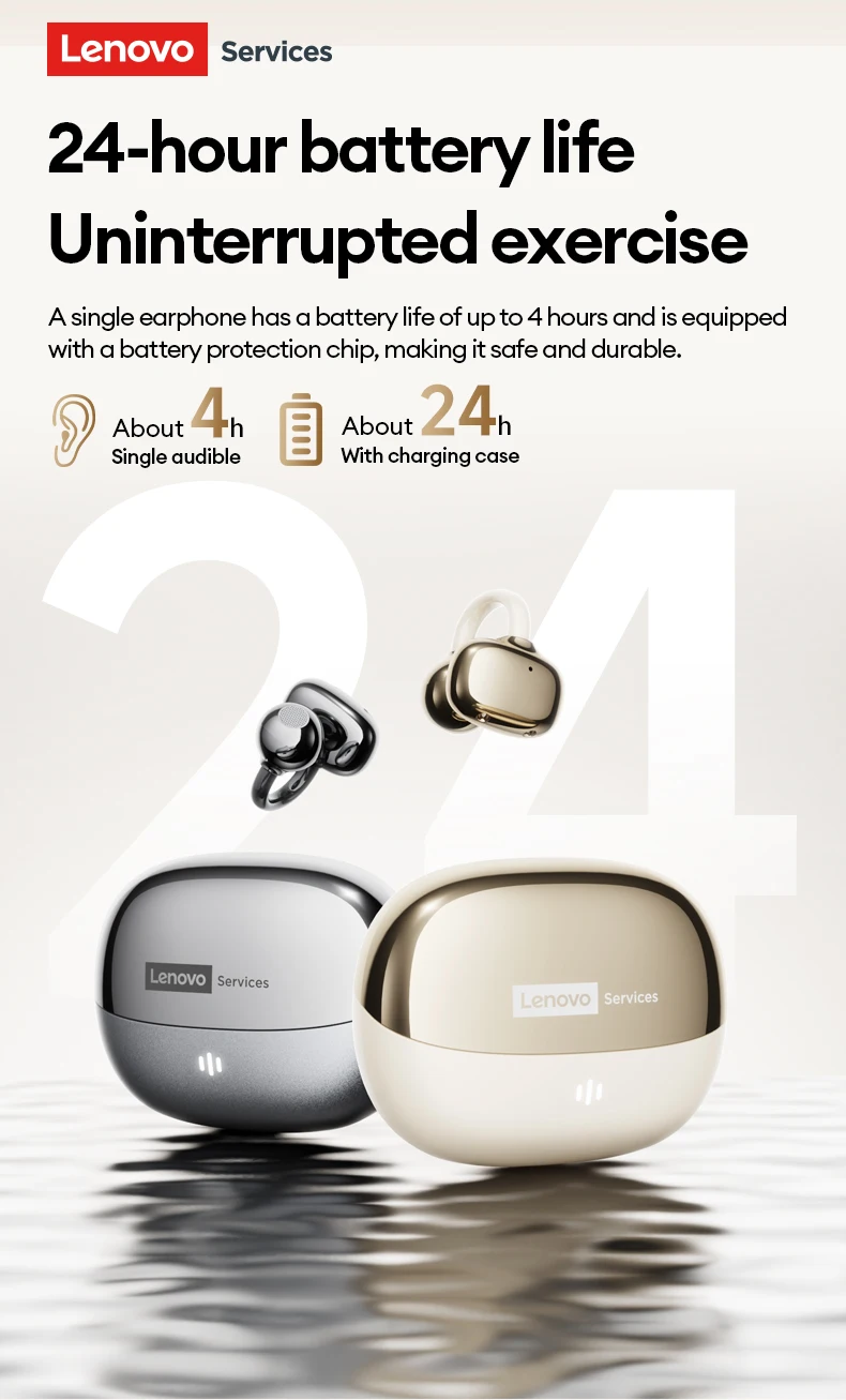 Lenovo RS103 Open Ear Clip Earring Earphones Wireless Bluetooth 6.0 Hifi Stereo Game Music Earbuds W Ear Ornaments Storage Bag
