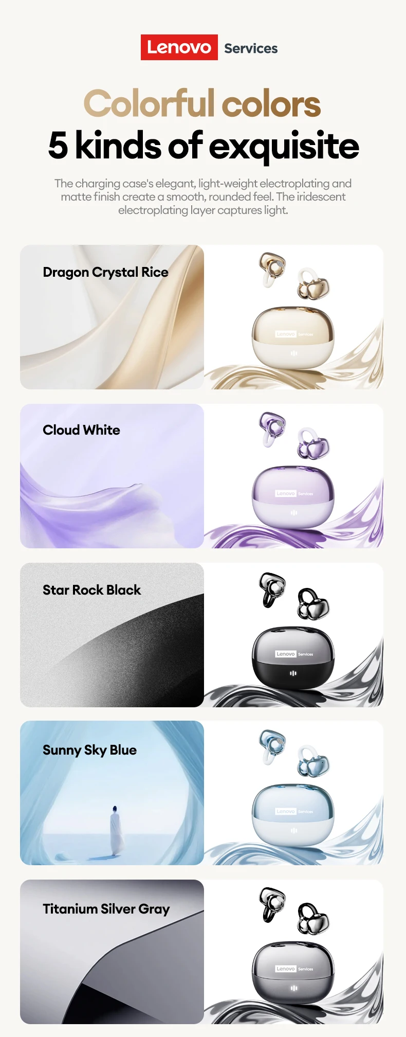 Lenovo RS103 Open Ear Clip Earring Earphones Wireless Bluetooth 6.0 Hifi Stereo Game Music Earbuds W Ear Ornaments Storage Bag