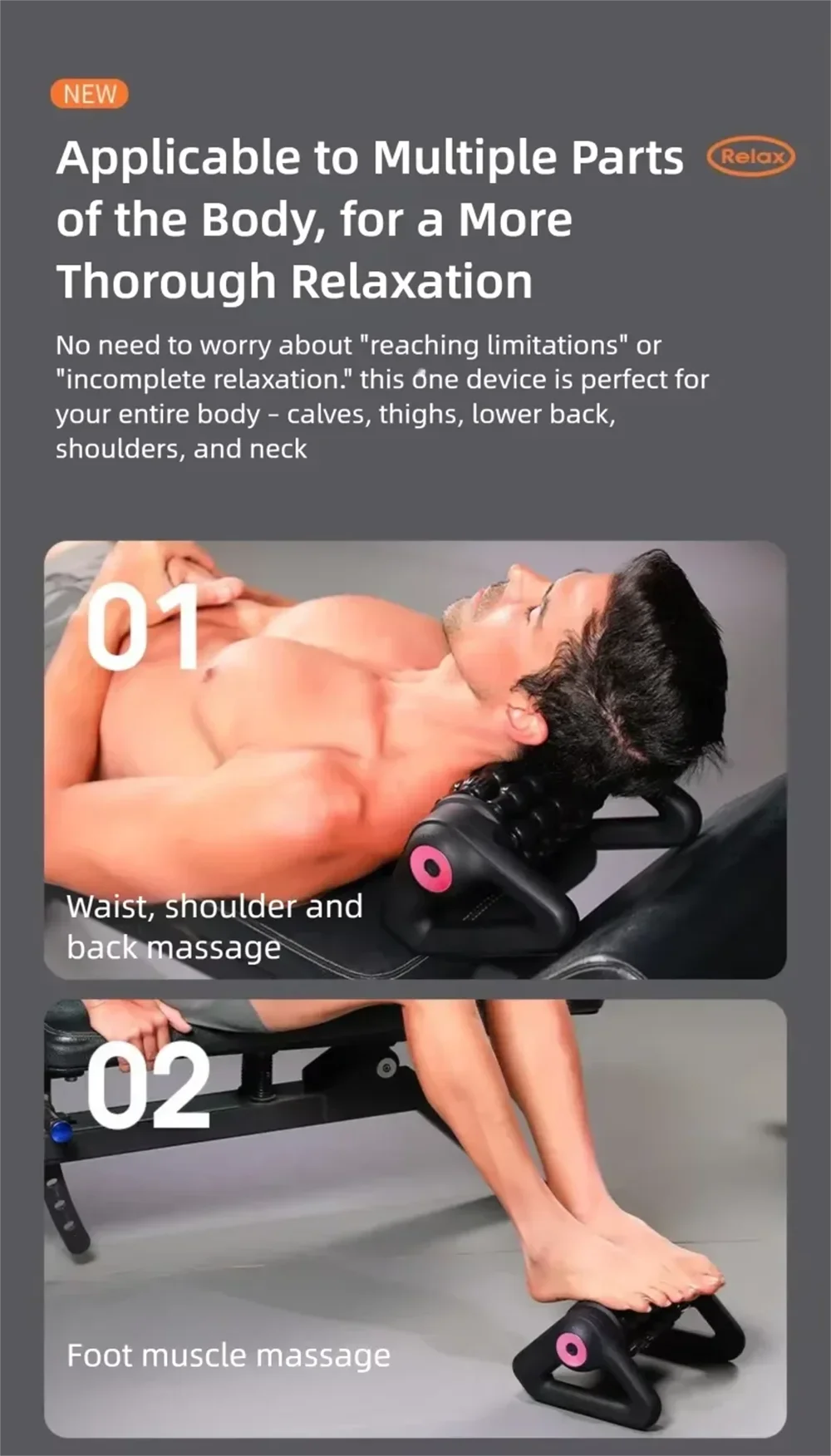 2026 New Portable Body Deep Muscle Relaxation Massager Shaft Cordless Electric Massage Roller Automatic Yoga Column Roller