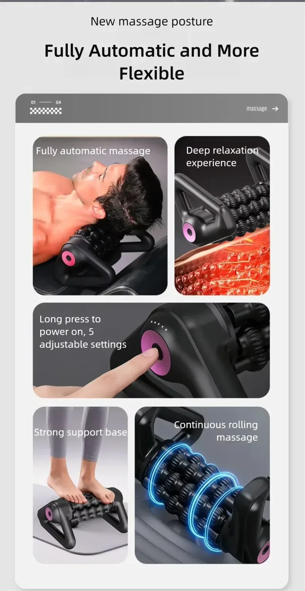 2026 New Portable Body Deep Muscle Relaxation Massager Shaft Cordless Electric Massage Roller Automatic Yoga Column Roller