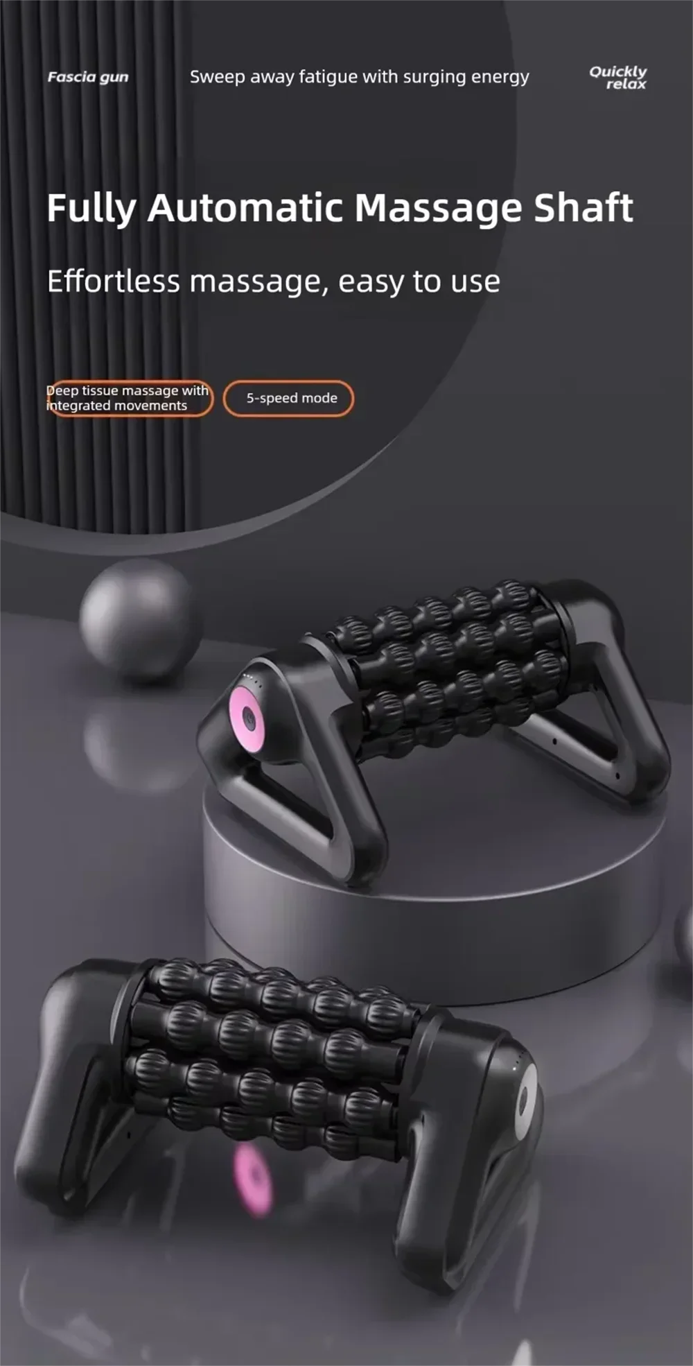 2026 New Portable Body Deep Muscle Relaxation Massager Shaft Cordless Electric Massage Roller Automatic Yoga Column Roller