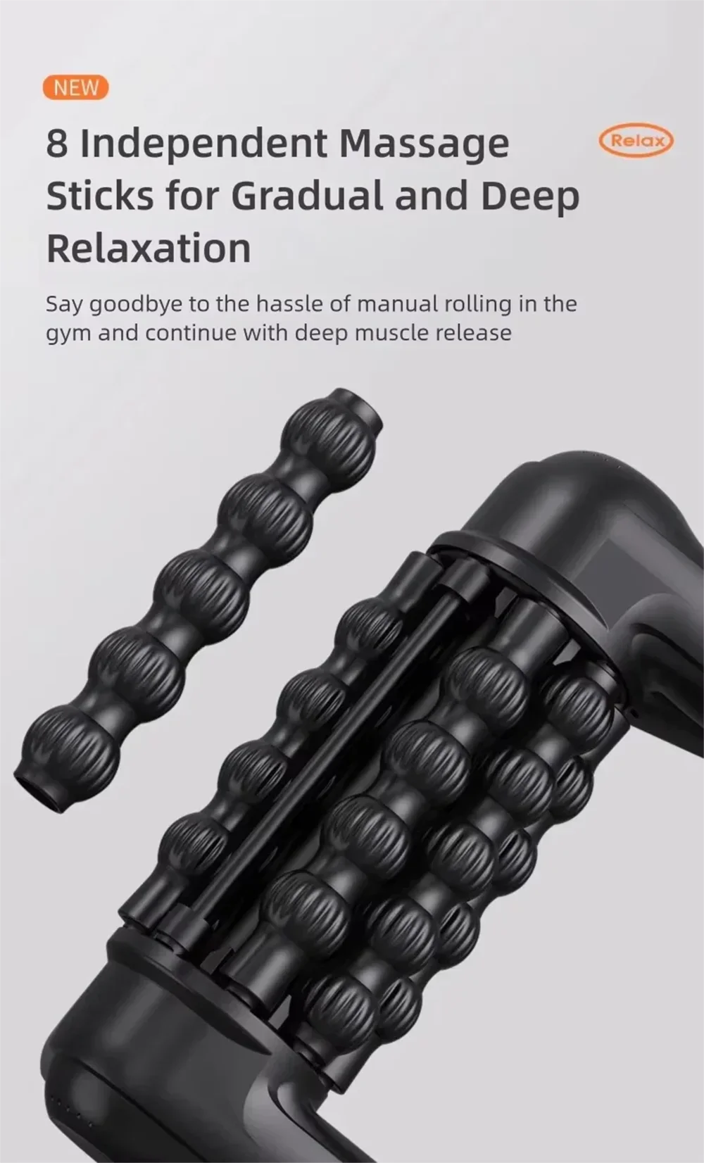 2026 New Portable Body Deep Muscle Relaxation Massager Shaft Cordless Electric Massage Roller Automatic Yoga Column Roller