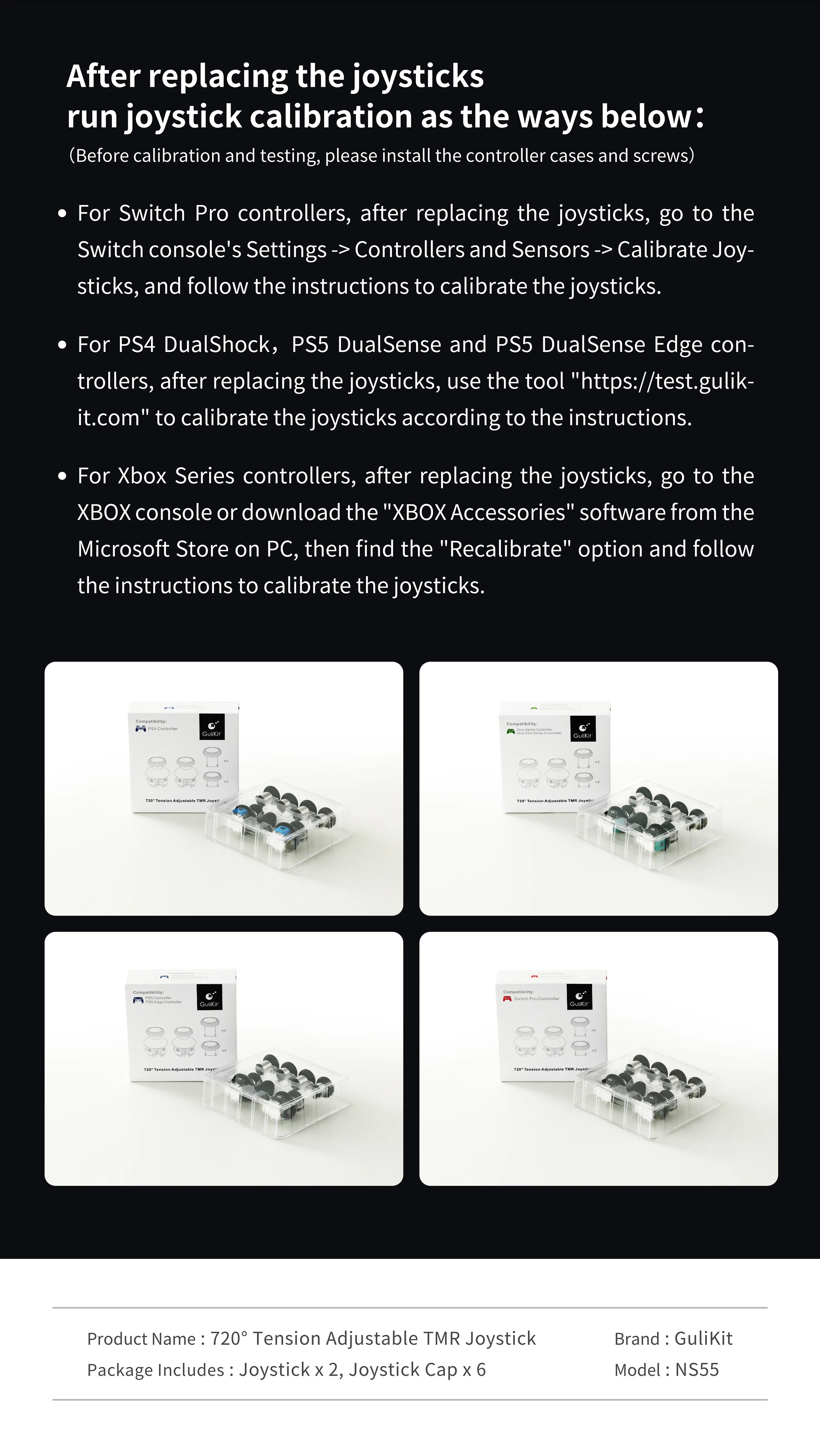 GuliKit NS55 720° Tension Adjustable TMR Joystick,Game Accessories for PS4 PS5 Edge Gamepad,Switch Pro,Xbox Series Controller