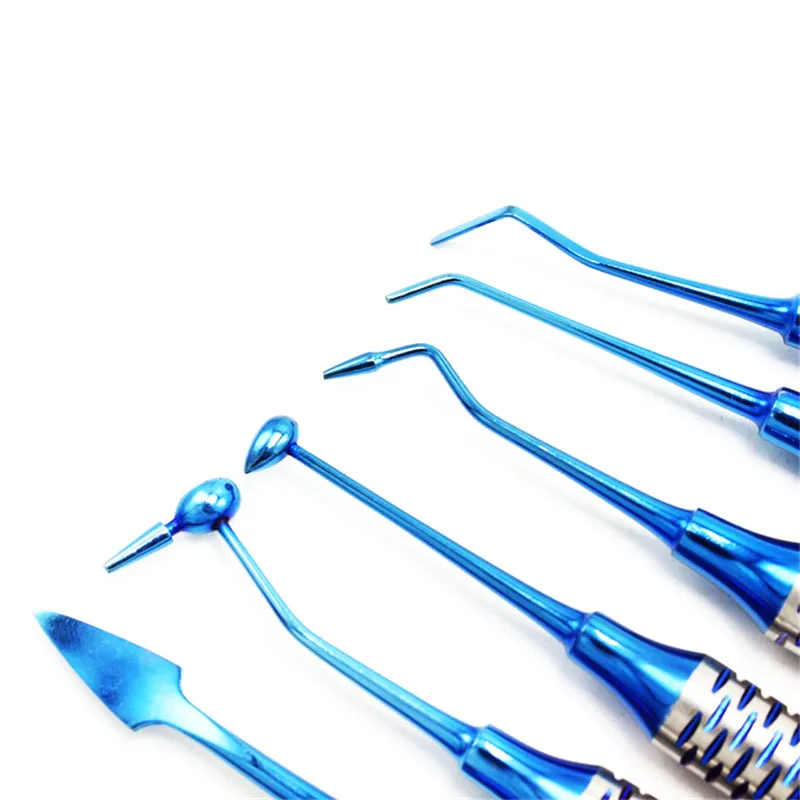 6pcs Dental Composite Resin Filling Spatula Titanium Plated Head Resin Filler Set Thick Handle Restoration Set Dental Instrument