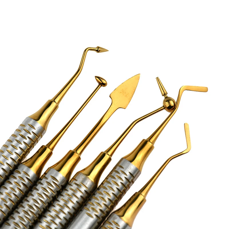 6pcs Dental Composite Resin Filling Spatula Titanium Plated Head Resin Filler Set Thick Handle Restoration Set Dental Instrument