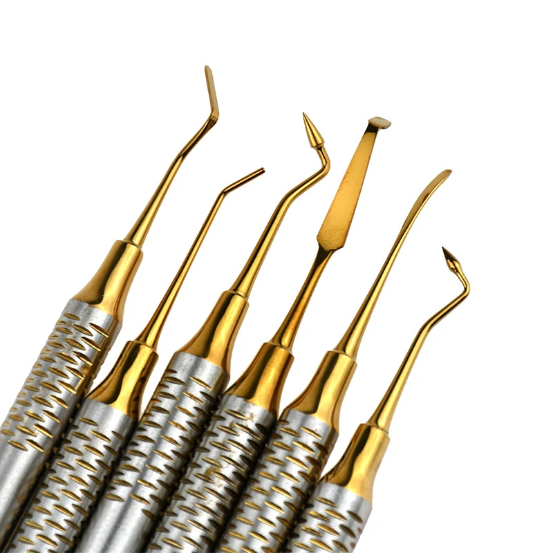 6pcs Dental Composite Resin Filling Spatula Titanium Plated Head Resin Filler Set Thick Handle Restoration Set Dental Instrument