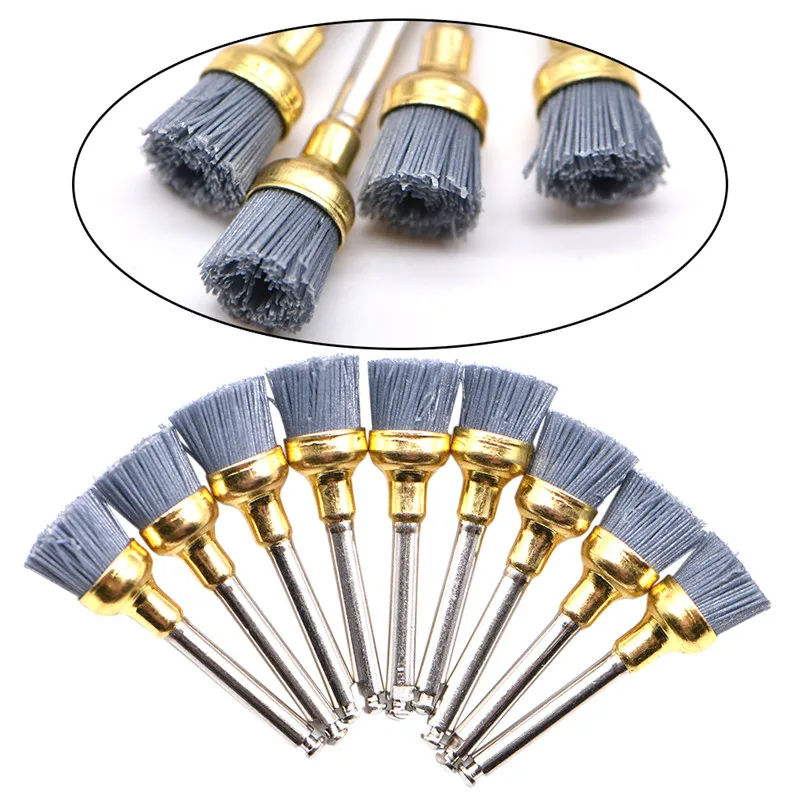 10Pcs Dental Polishing Brush Silicon Carbide Material Latch Flat Bowl Teeth Polisher Prophy Brushes for Contra Angle Handpiece
