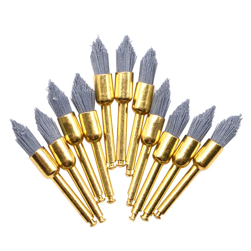 10Pcs Dental Polishing Brush Silicon Carbide Material Latch Flat Bowl Teeth Polisher Prophy Brushes for Contra Angle Handpiece