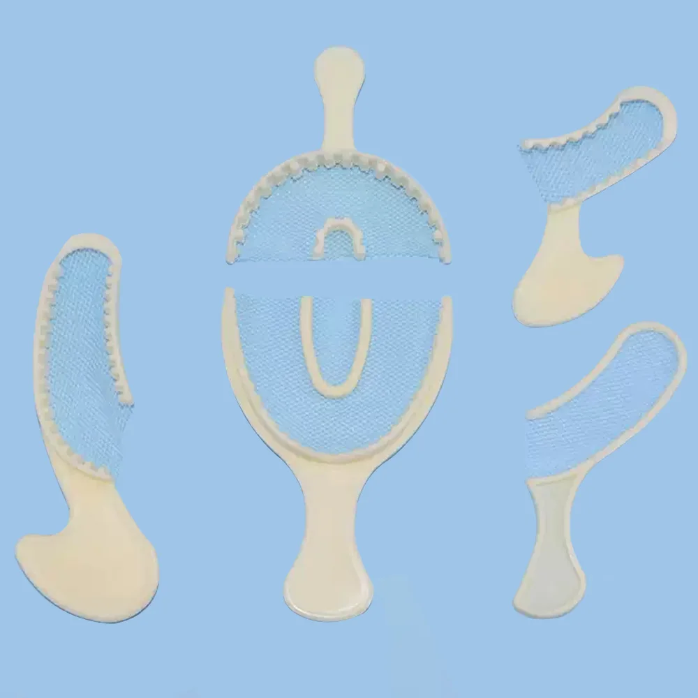 AG 50pcs/100pcs Disposable Dental Bite Impression Trays Kits Teeth Impression Tray with Plastic Rigid Frame and Non-Tear Mesh