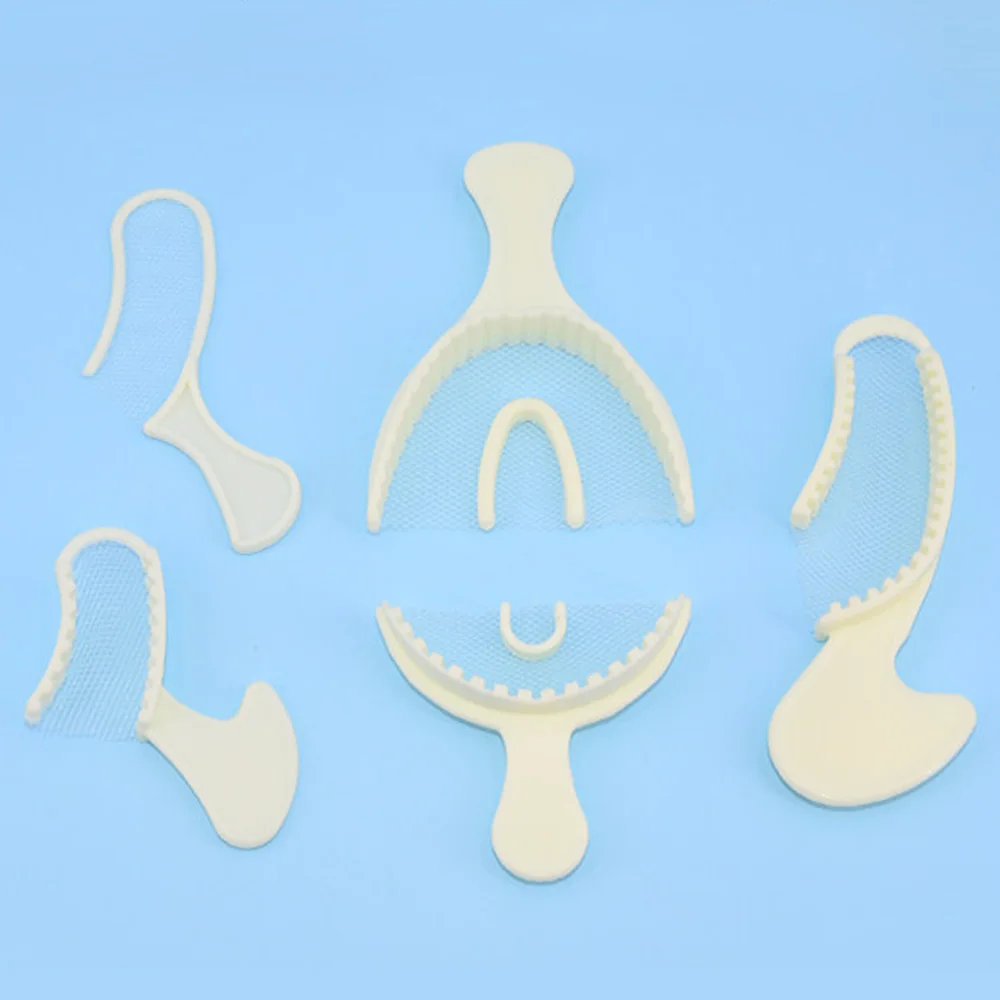 AG 50pcs/100pcs Disposable Dental Bite Impression Trays Kits Teeth Impression Tray with Plastic Rigid Frame and Non-Tear Mesh