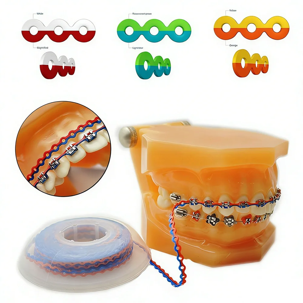 AG 15Feet/Roll New Tow-Colors Ultra Powerchains Rubber Band Dental Orthodontic Elastic Ultra Power Chain Dentist Ortho Materials