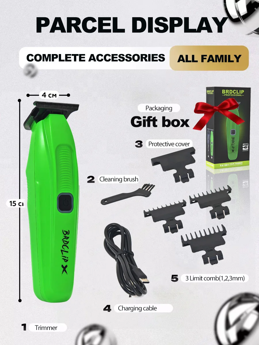 BRDCLIP FA1981 7500RPM Professional X Hair Trimmer 0 Distance DLC Blade Barber 1500mAh Finish Machine Salon Electric Clipper