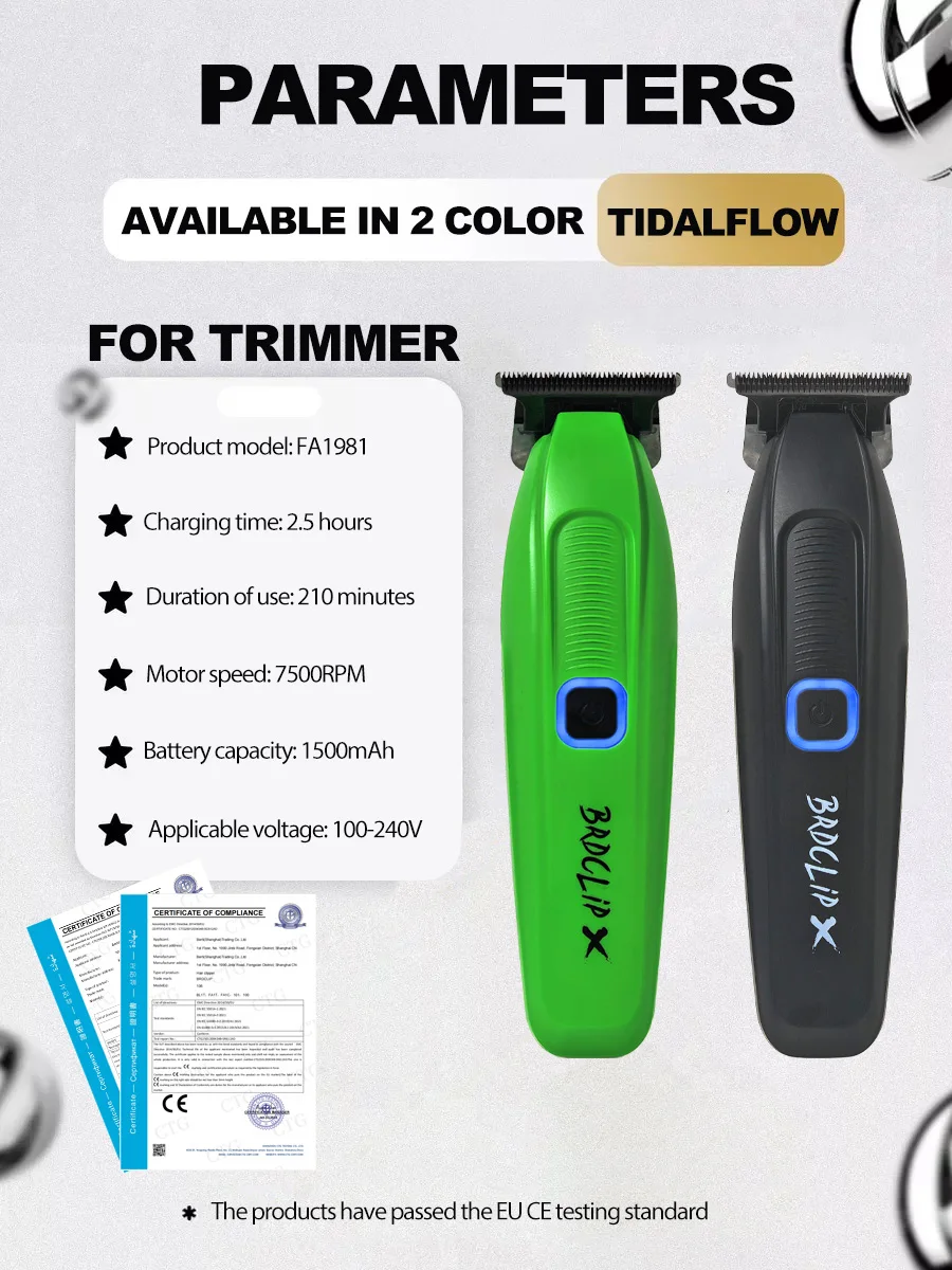 BRDCLIP FA1981 7500RPM Professional X Hair Trimmer 0 Distance DLC Blade Barber 1500mAh Finish Machine Salon Electric Clipper