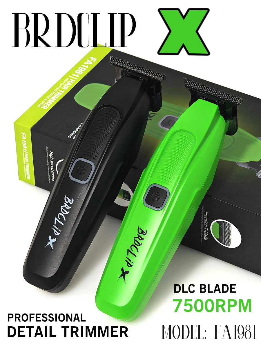 BRDCLIP FA1981 7500RPM Professional X Hair Trimmer 0 Distance DLC Blade Barber 1500mAh Finish Machine Salon Electric Clipper