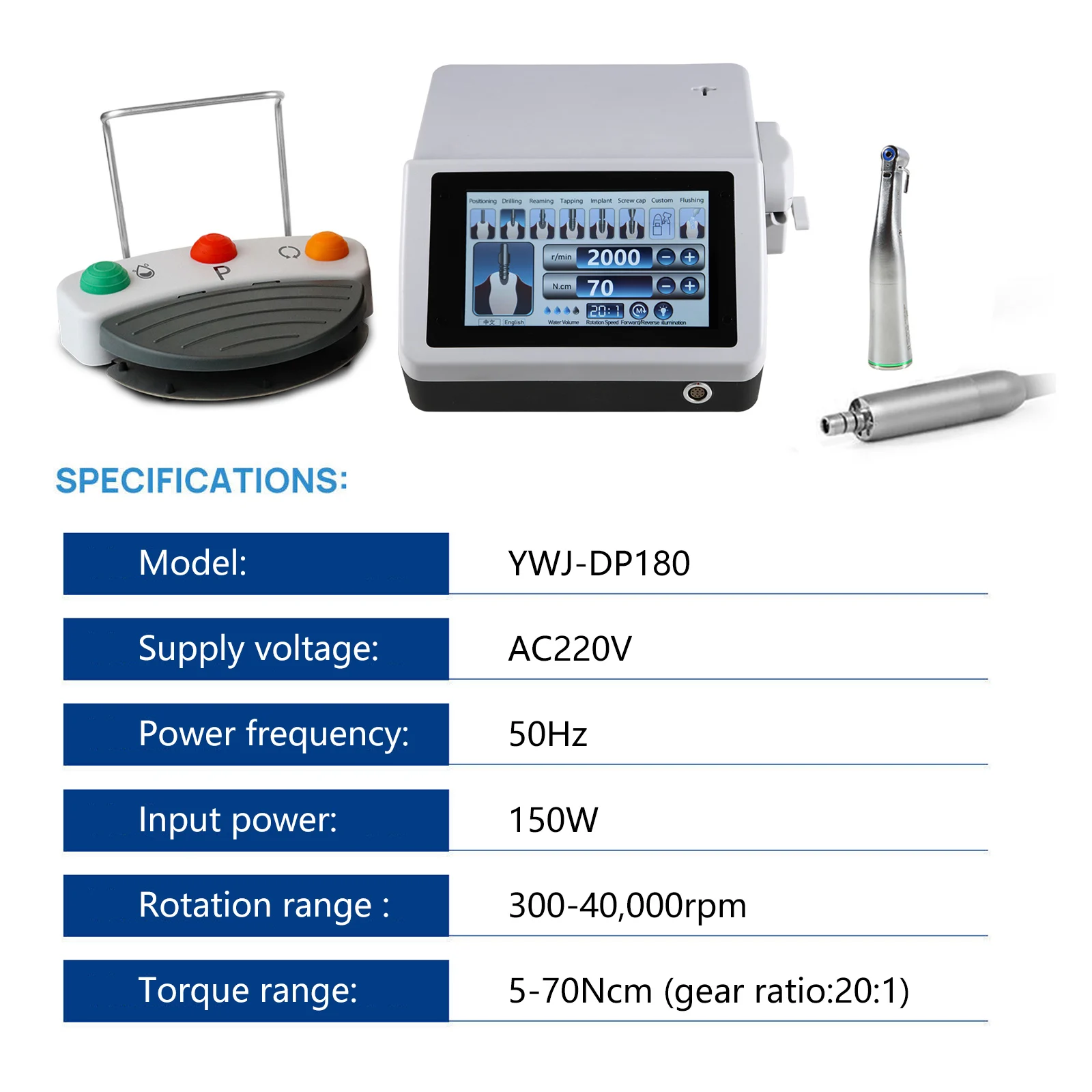 Yabangbang Dental Implant Motor System Surgical Brushless Motor with 20:1 Contra Angle Handpiece