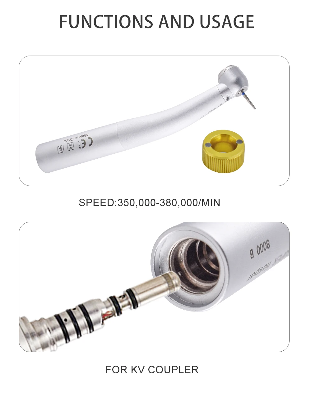 8000B Dental Fiber Optic Handpiece Torque Head Air Turbine Ceramic Bearing Dentist Tool Compatible with KAVO 6 Hole Connectors