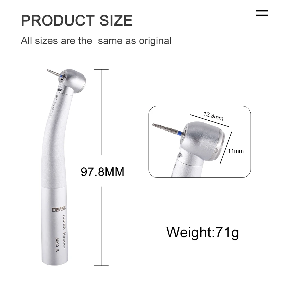 8000B Dental Fiber Optic Handpiece Torque Head Air Turbine Ceramic Bearing Dentist Tool Compatible with KAVO 6 Hole Connectors