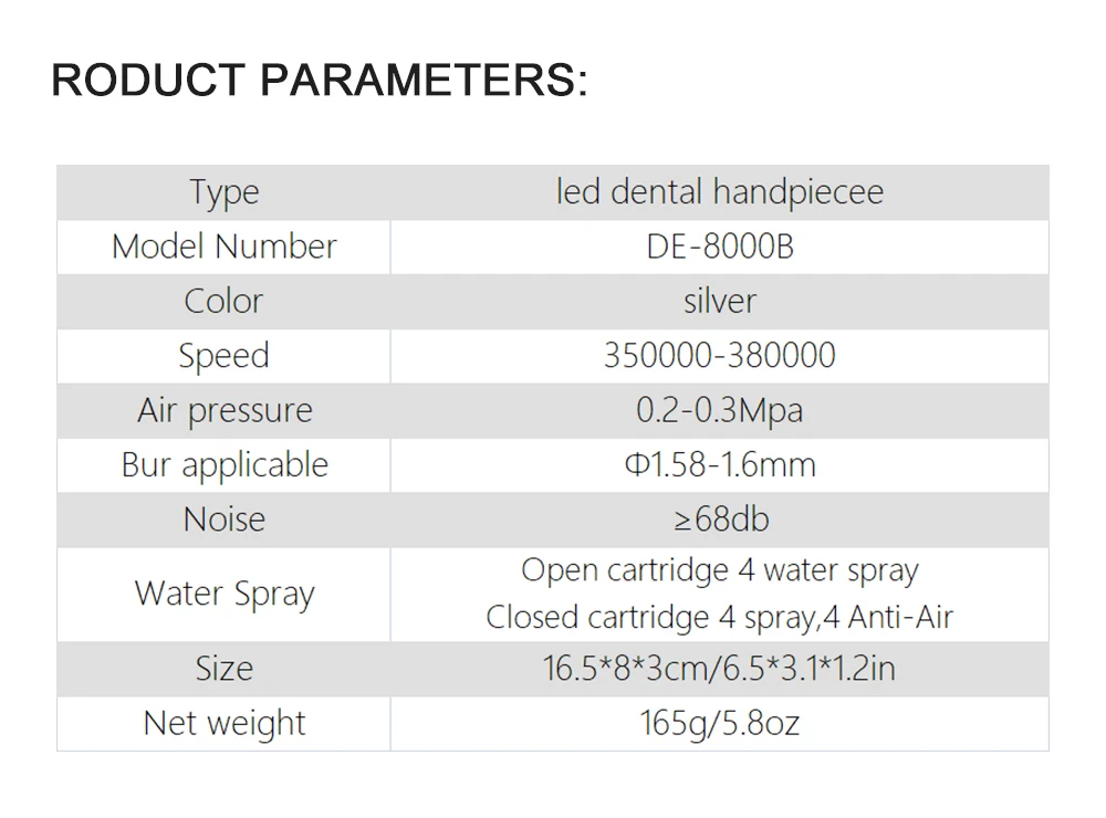 8000B Dental Fiber Optic Handpiece Torque Head Air Turbine Ceramic Bearing Dentist Tool Compatible with KAVO 6 Hole Connectors