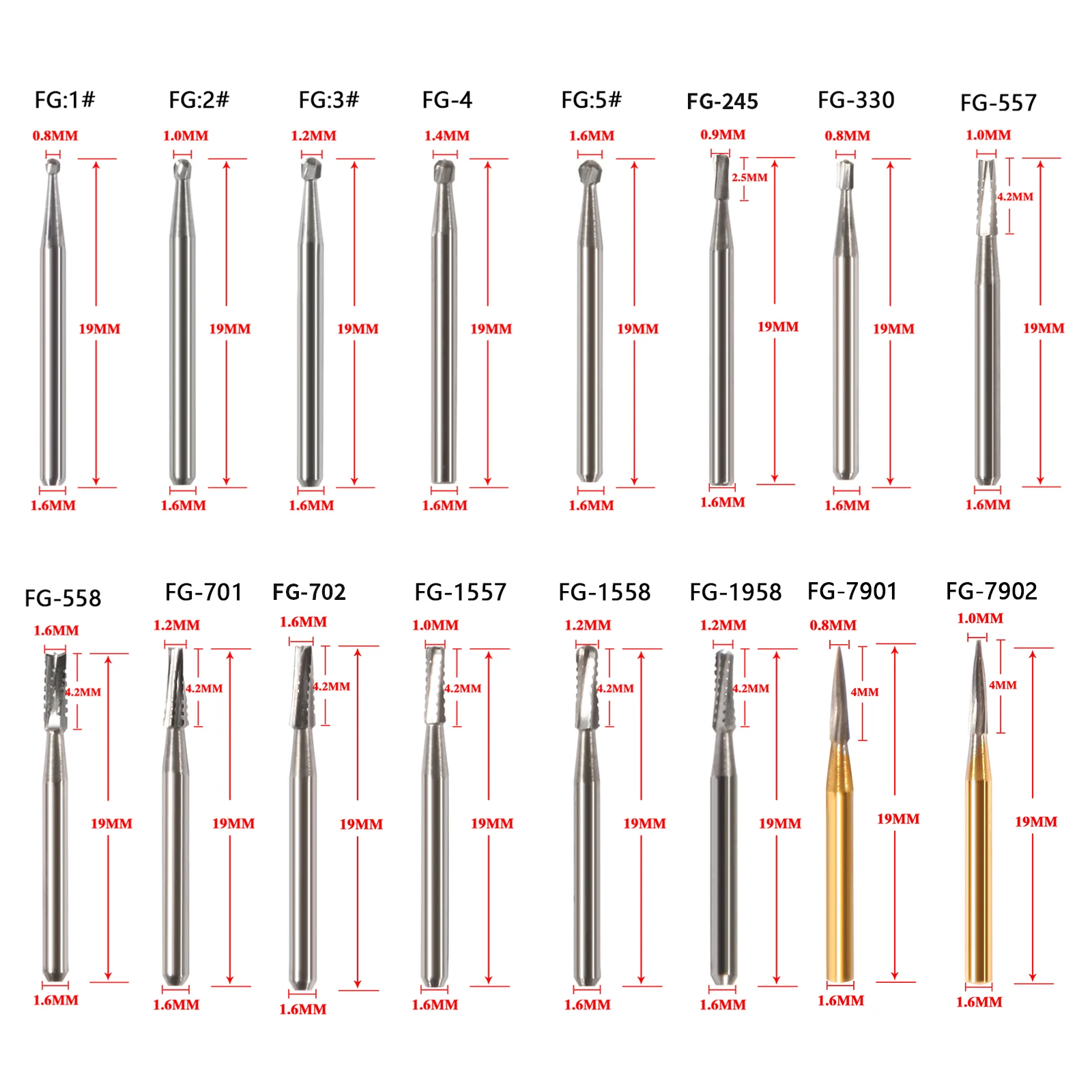 1Pack Dental Tungsten Carbide Steel Burs FG/Endo/FGXL/RA for High/Low Speed Handpiece Tungsten steel Dentist Lab & Clinic Use