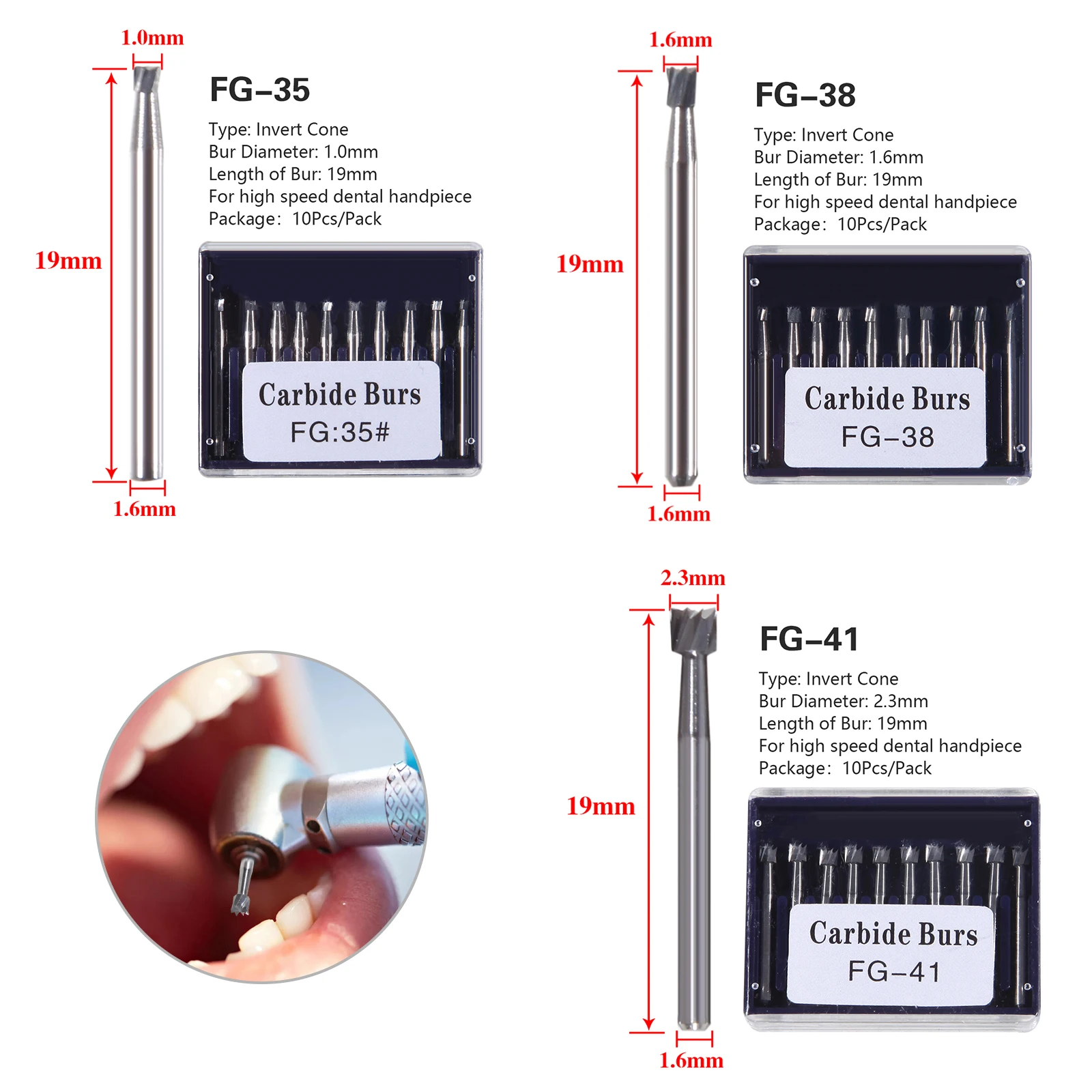 1Pack Dental Tungsten Carbide Steel Burs FG/Endo/FGXL/RA for High/Low Speed Handpiece Tungsten steel Dentist Lab & Clinic Use