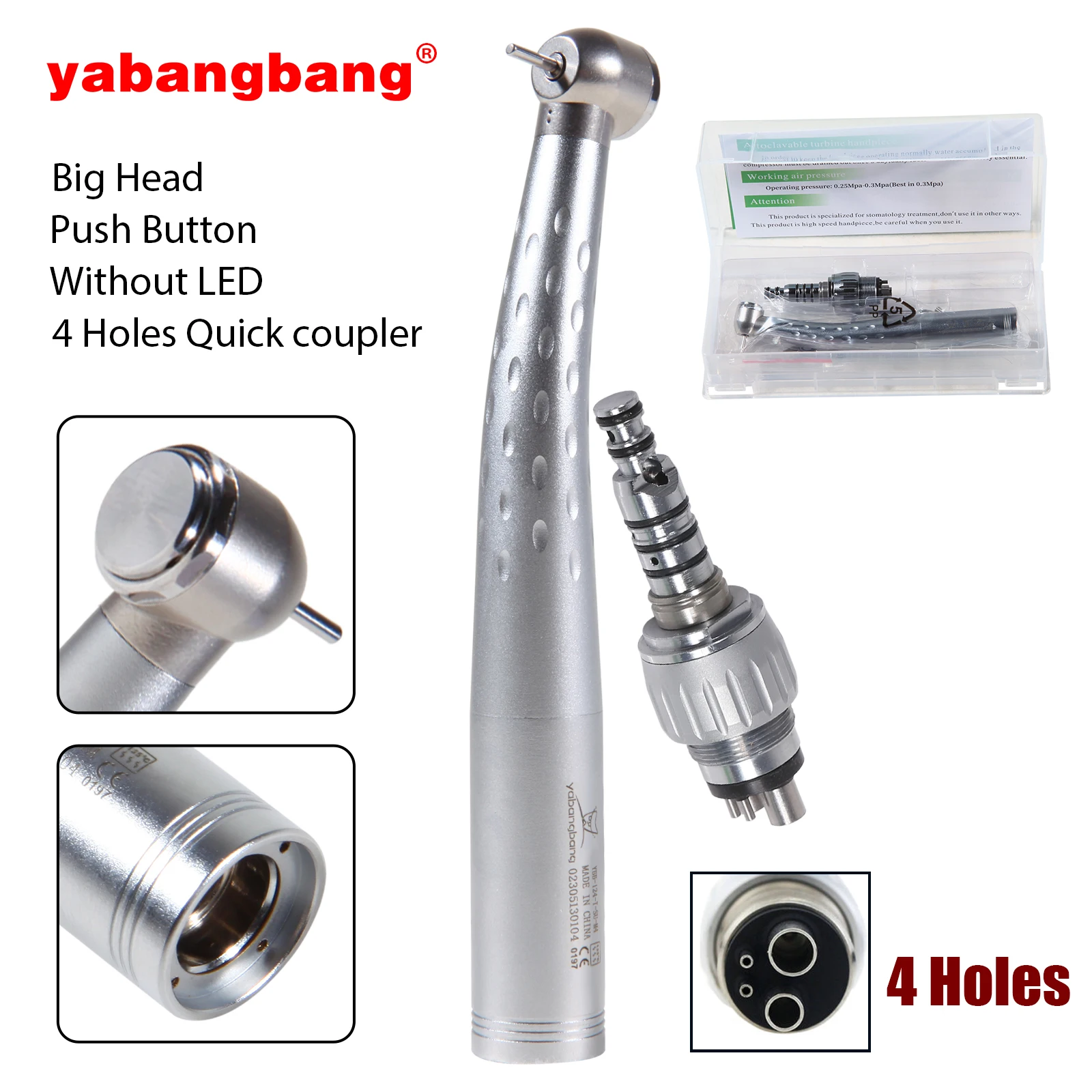 KaVo Style Dental High Speed Handpiece Standard/Big head Single spray Push Button Turbine + 4Hole Quick Coupler Swivel