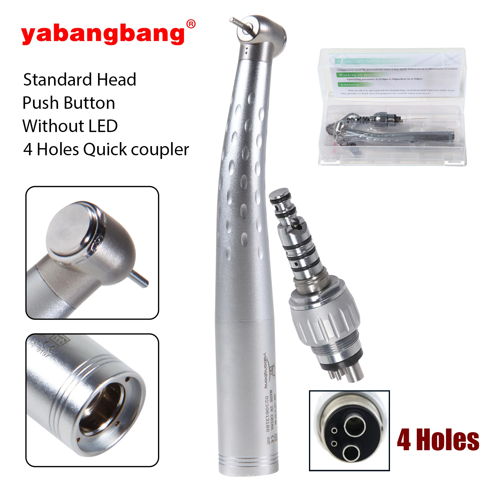 KaVo Style Dental High Speed Handpiece Standard/Big head Single spray Push Button Turbine + 4Hole Quick Coupler Swivel