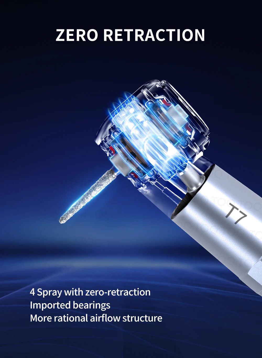 TOQ Free Retraction Push Button  T7 High Speed Handpiece 4 Water Spray Air Turbine 2/4 Holes Head Dentistry Instrument