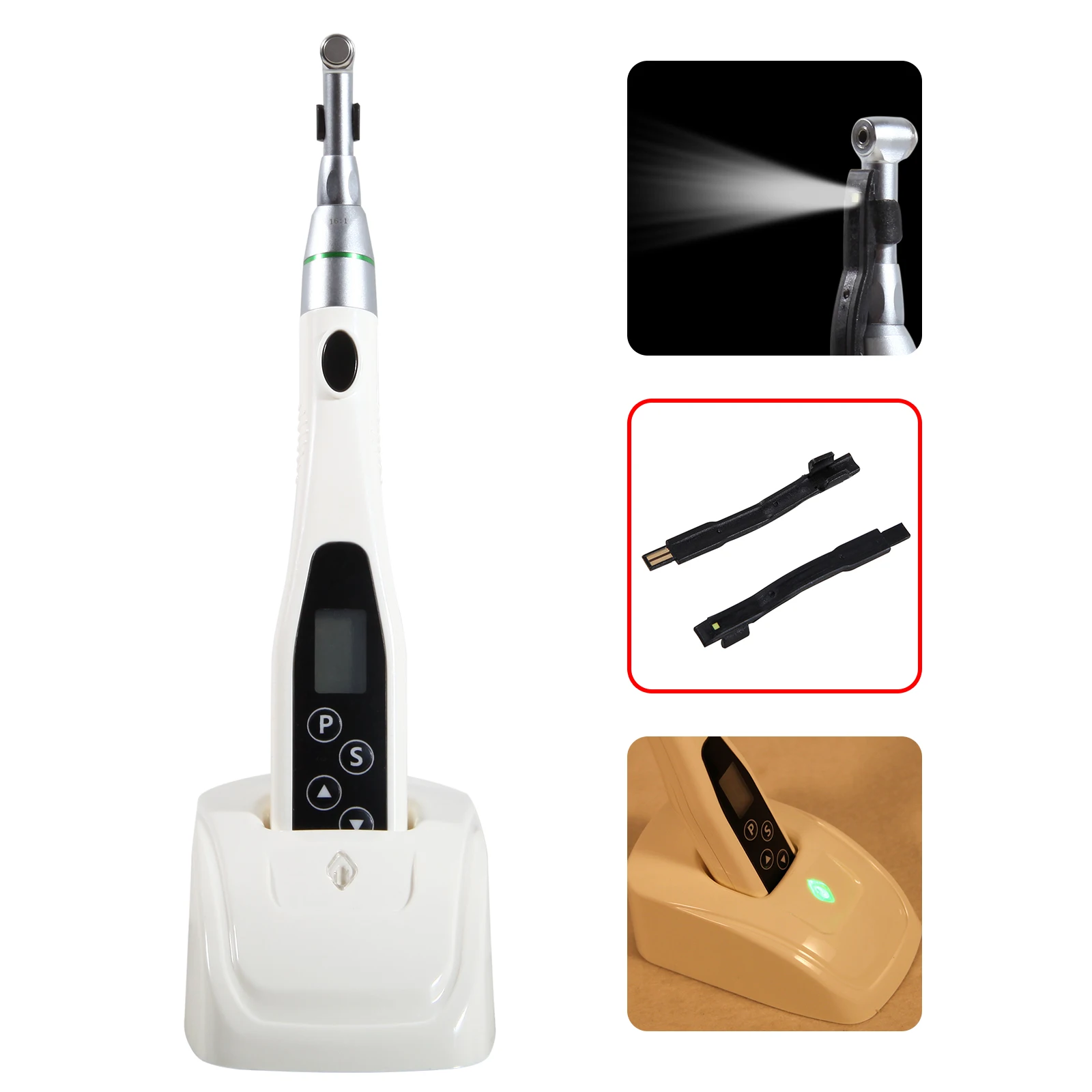 Dental Endodontic Mini Apex Locator LCD Screen /Wireless 16:1 LED Endo Motor Root Canal Contra Angle/ Files