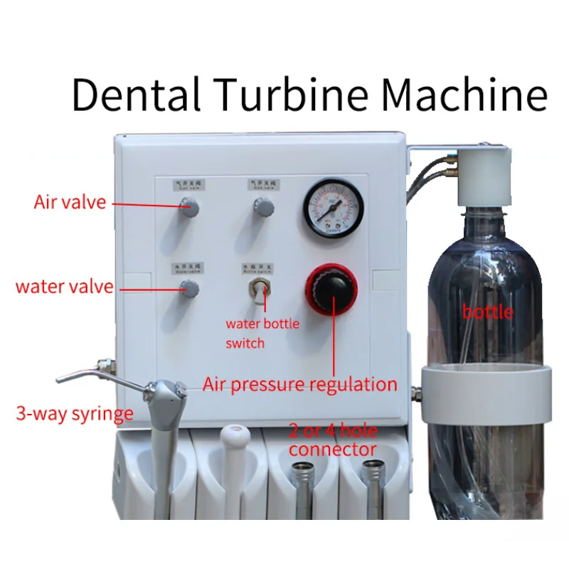 JUMTOP Dental Turbine Unit with Saliva Suction Tube 3 Way Syringe Handpiece Work With Air Compressor