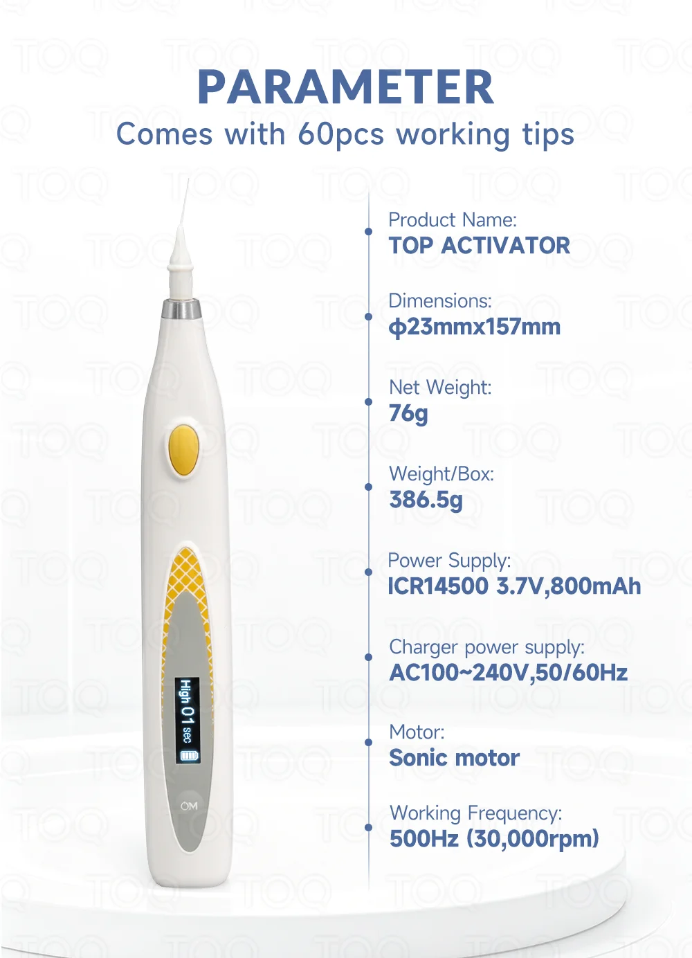 TOQ Dental Wireless Endo Activator Sonic Irrigator 60Pcs Tips Type‑C Rechargeable Root Canal Cleaning 3 Modes Endodontic