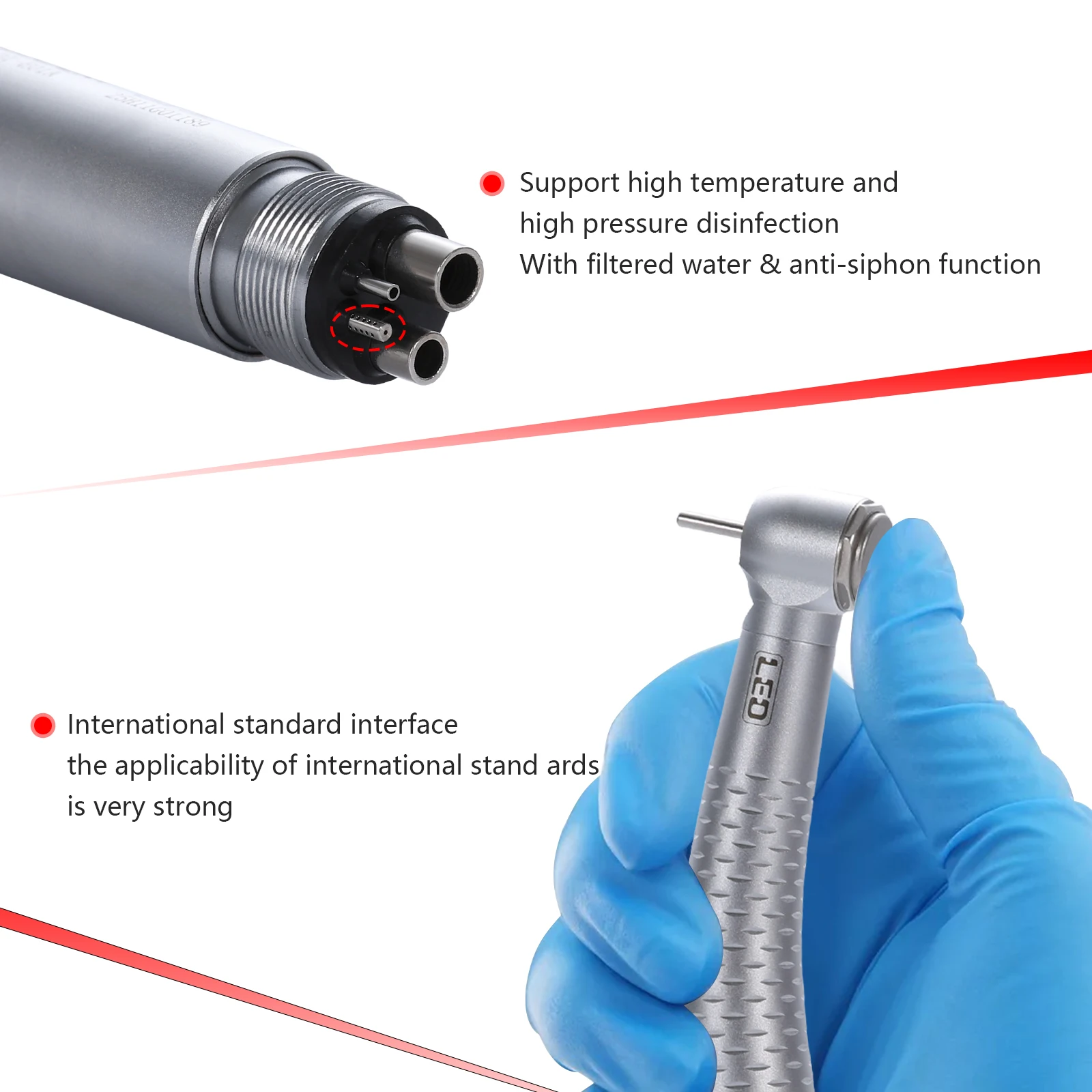 1-5Pcs Dental LED E-generator High Speed Handpiece 4 anti-siphon & 4 water spray With filtered water 4 Hole