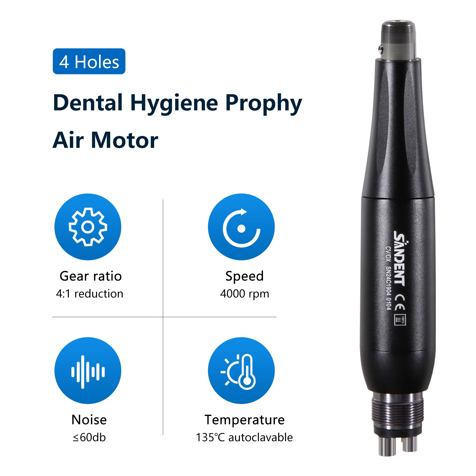 360° Swivel Dental 4:1 Hygiene Prophy Handpiece 2/4 Holes Air Motor Straight Nose Cone/Disposable Prophy Angles